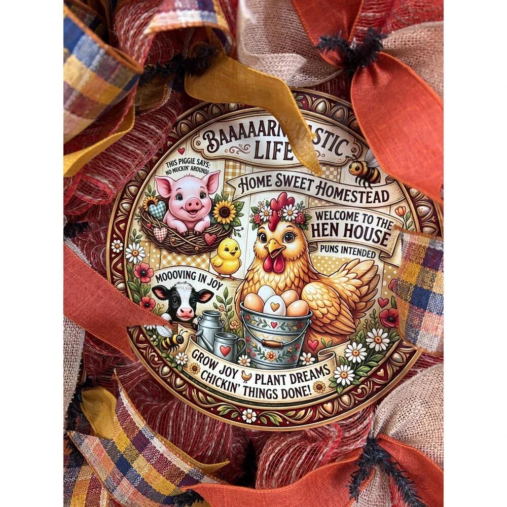 Farm Animal Autumn Wreath | Rustic Country Farmhouse Decor | Fall Harvest Door